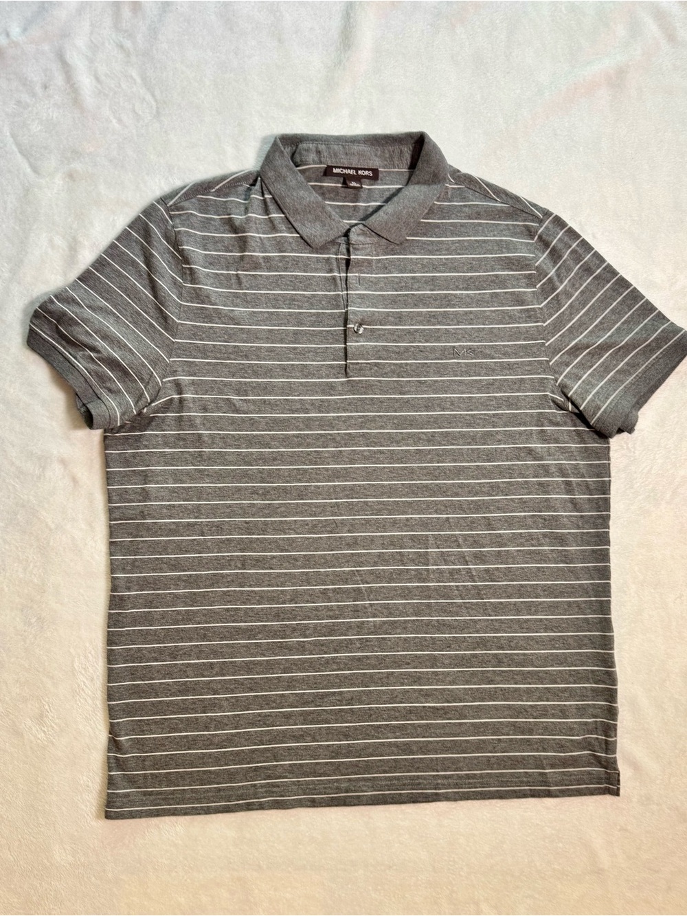 Michael Kors Men's Gray and White Striped Polo